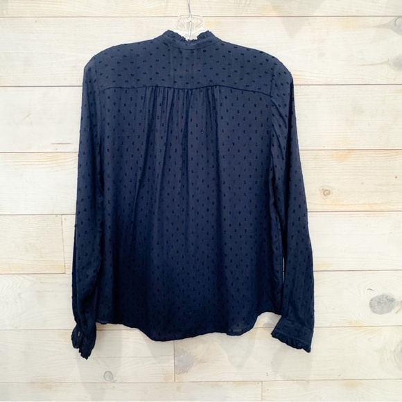Loft flowy polka dot ruffle trim navy top ❤️ - Picture 3 of 6